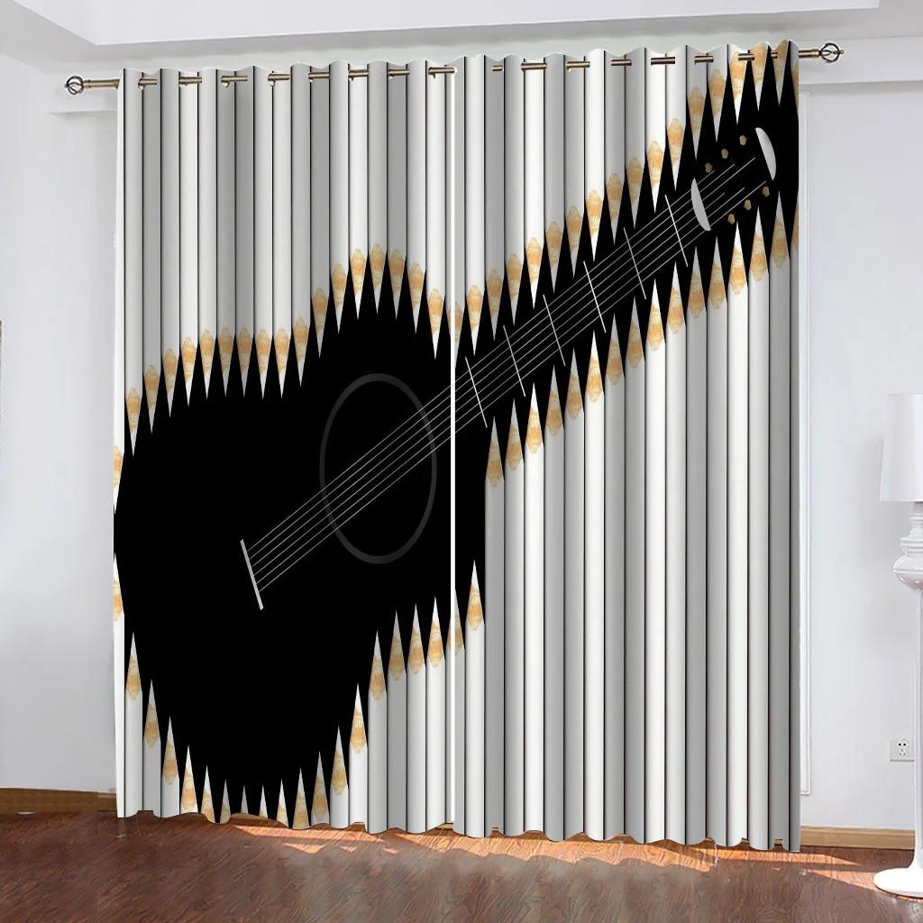 

HUANZHUANG Curtain Window Living Room Black Electric Guitar Luxury Curtains In The Kids Bedroom Hall Treatments Kitchen