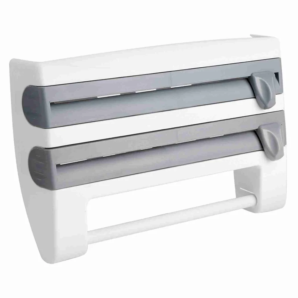 ABS Paper Towel Holder 4-in-1 With Cutter Plastic Wrap Dispenser Wall Mount Kitchen Sauce Bottle Storage Rack Home Kitchen