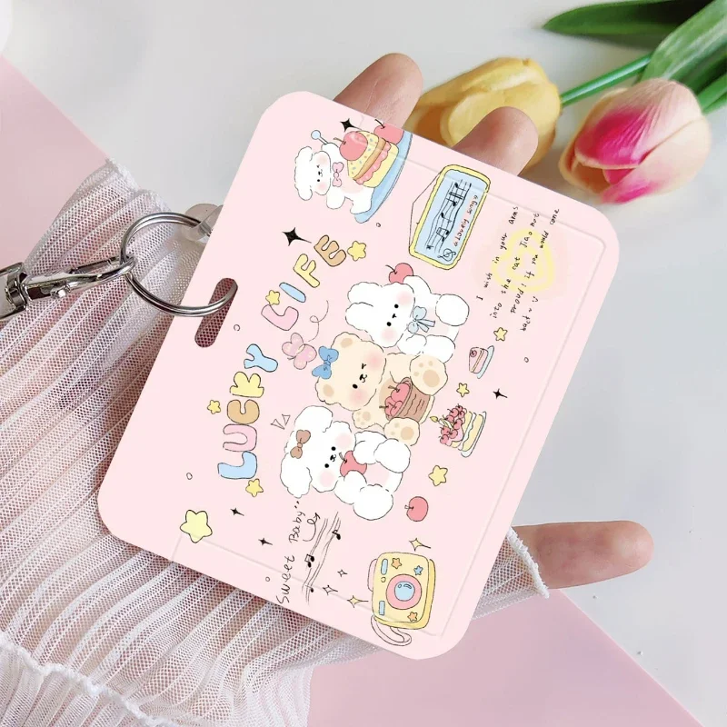 Cartoon Cat Card Holder Suitable for Credit Card Holders Bank ID Holders Badge Child Bus Cards Cover Case Pink Keychain Pendant