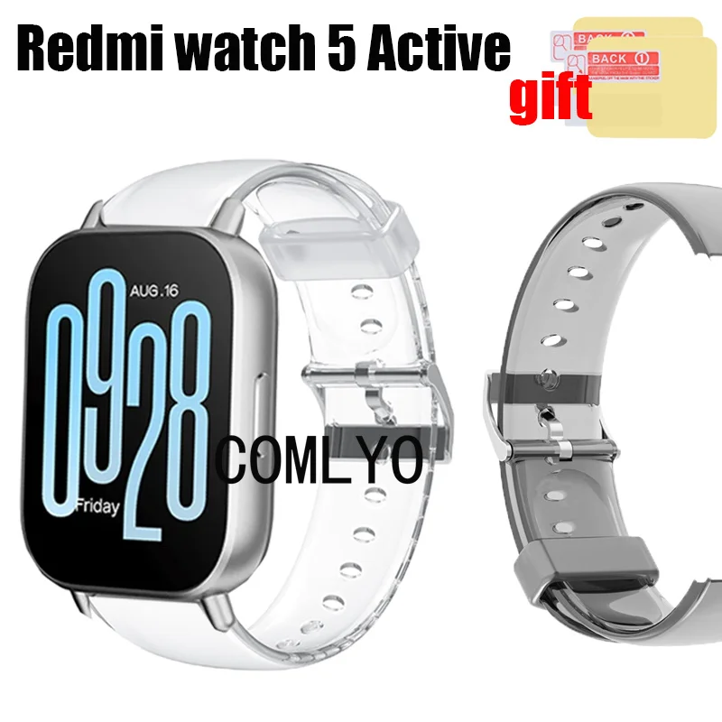 Do zegarka Redmi watch 5 Active / Lite Pasek do inteligentnego zegarka TPU Miękki, przezroczysty, damski, męski pasek sportowy Folia ochronna na ekran