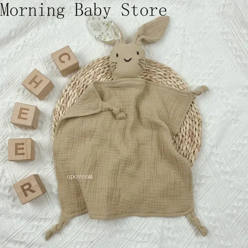 Baby Comforter Cute Baby Rabbit Cat Muslin Towel Soft Cotton Sleeping Dolls Soothing Cloth Blanket Newborn Appease Towel Bibs