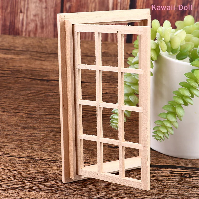 1:12 Dollhouse 12 Grids Square Wood Windows Model Miniature Door Window Home Decor