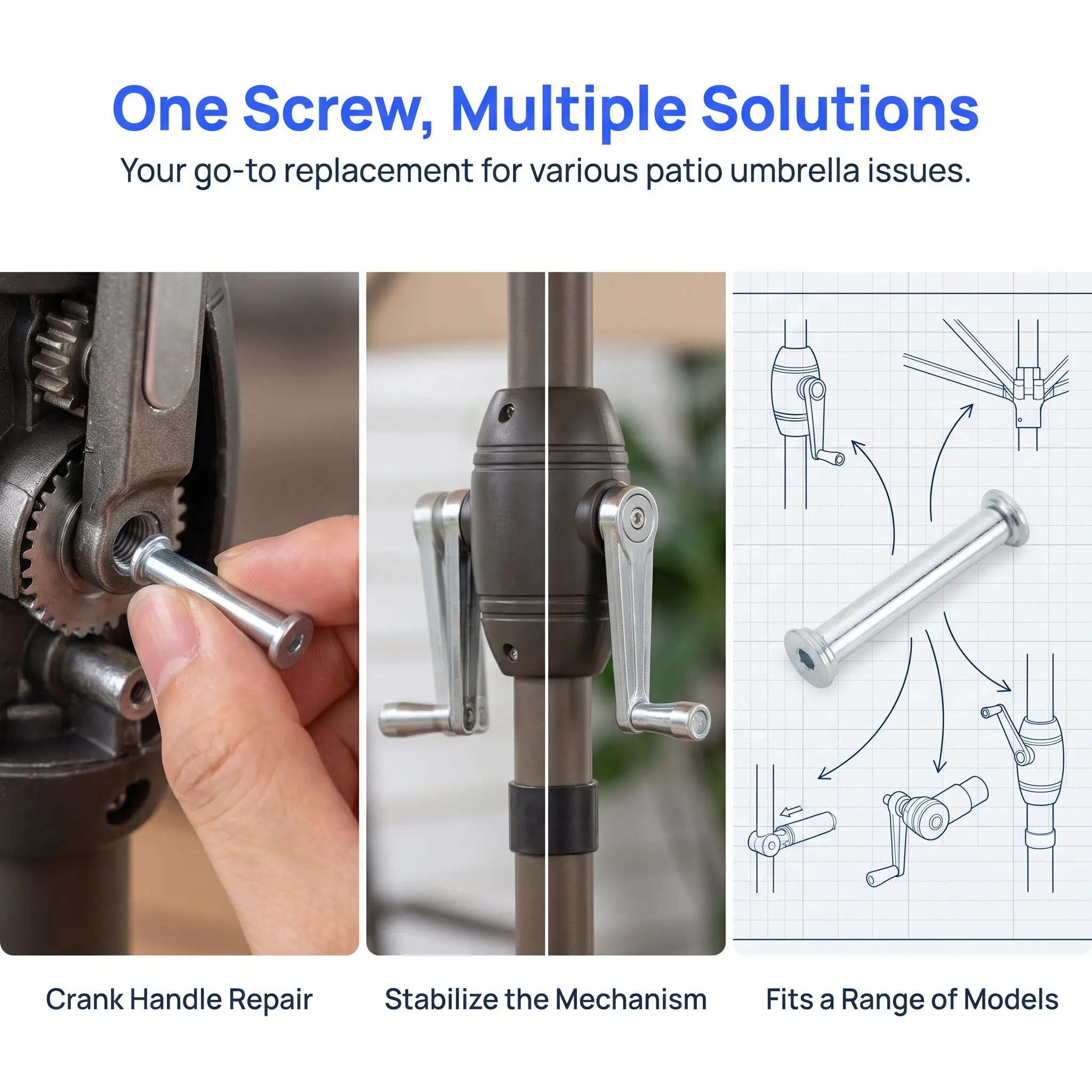 4Pcs M8 Metal Patio Umbrella Replacement Bolts Set Screws Outdoor Parasol Repair Parts Clamp Bolts Tightening Knobs