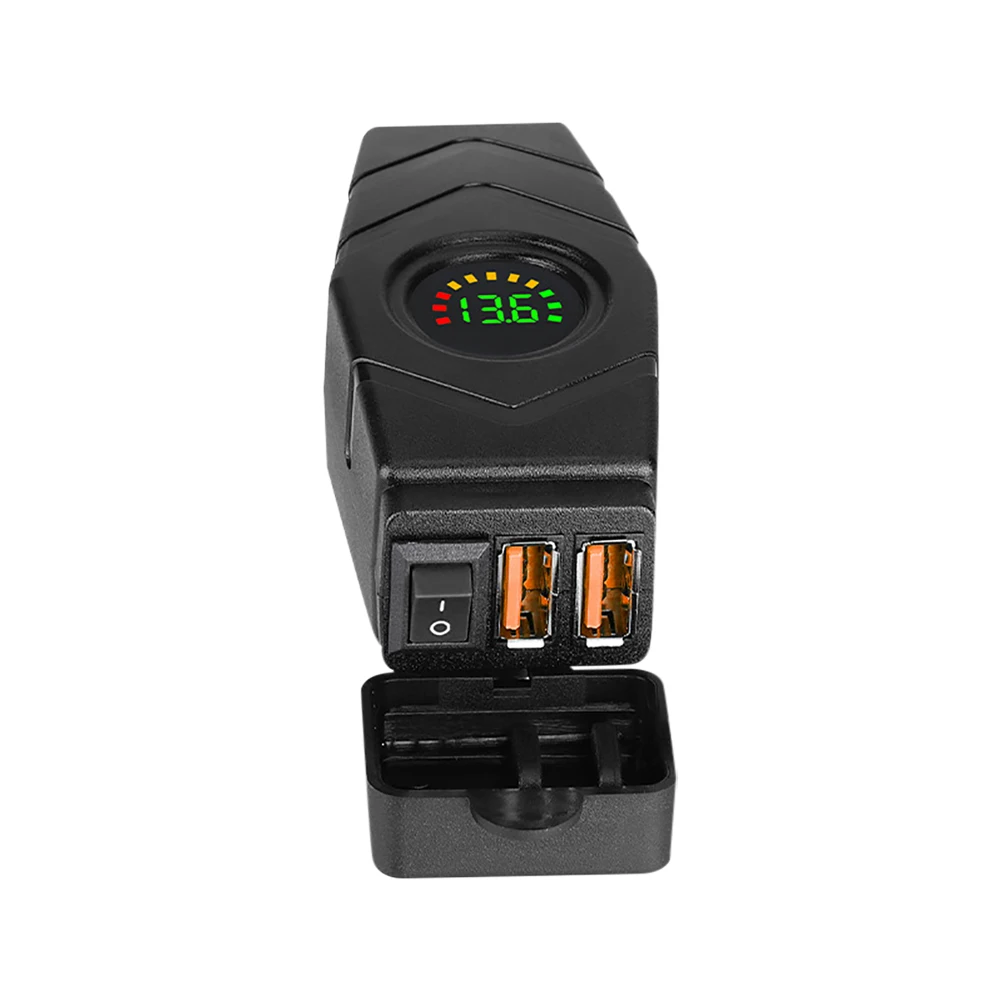 Cargador rápido USB Dual para motocicleta, adaptador de toma de carga de energía con voltímetro Digital colorido, 36W, QC3.0, 12-24V