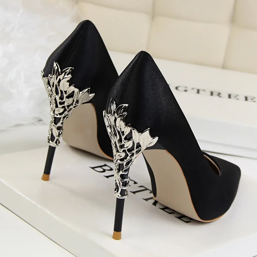 Comemore Metal Thin Heel High Heels Women Pumps 2022 Sexy Pointed Toe Ladies Shoes Fashion Wedding Woman Elegant Party Sandals