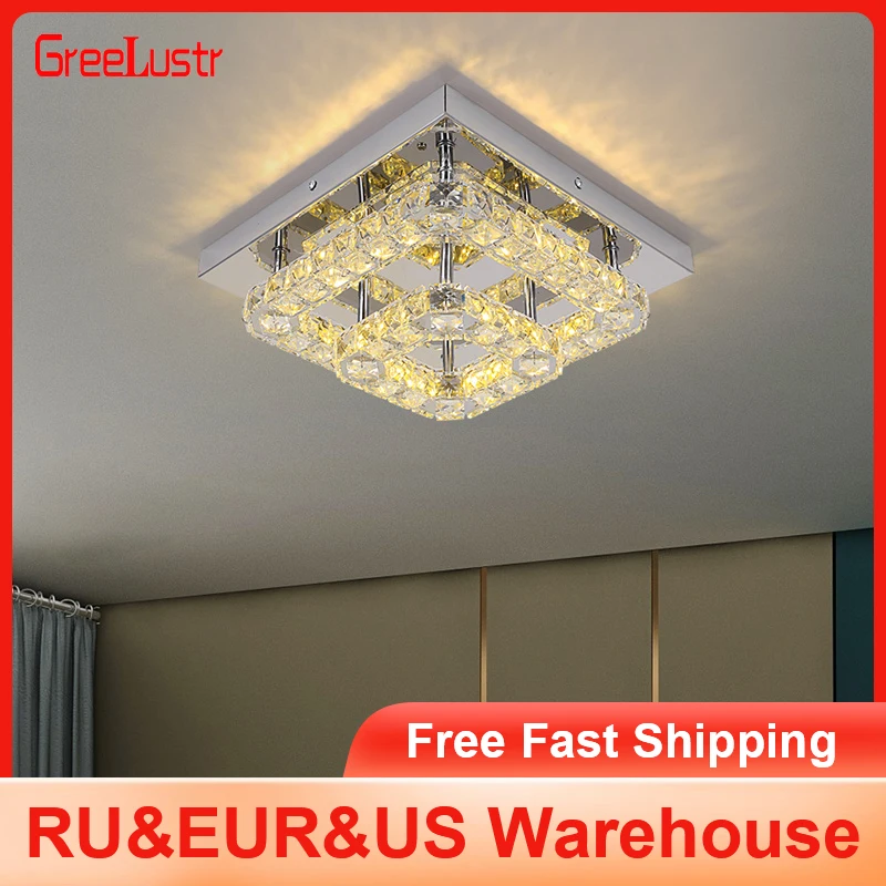 

Hot Square K9 Crystal Ceiling Lamp Corridor Bedroom Pendant Light Cloakroom Decorative Lamp Indoor Lighting Chandelier Fixture