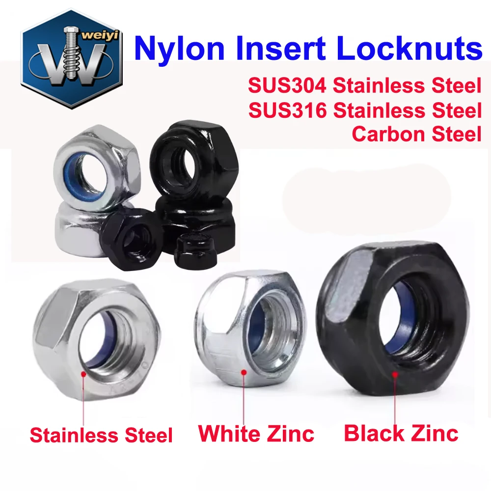Weiyi Weißverzinkte Nylon-Sicherungsmutter Sechskant-Nylon-Einsatz Selbstsichernde Mutter 4 # -40 5 # -40 6 # -32 8 # -32 10 # -24 10 # -32 1/4-20 5/16-18 3/8-16 – Detail 2