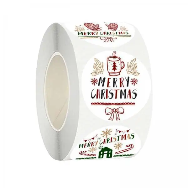 Self Adhesive Merry Christmas Stickers Roll 500pcs PVC Gift Envelope Labels for Holiday Decoration