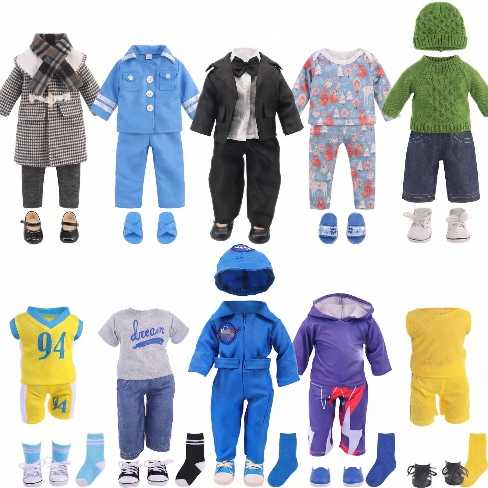 人形服ベビードールレジャースポーツウェアかわいいアニマルプリント43cmベビードールローガンボーイ人形衣装、私たちの世代のギフト用