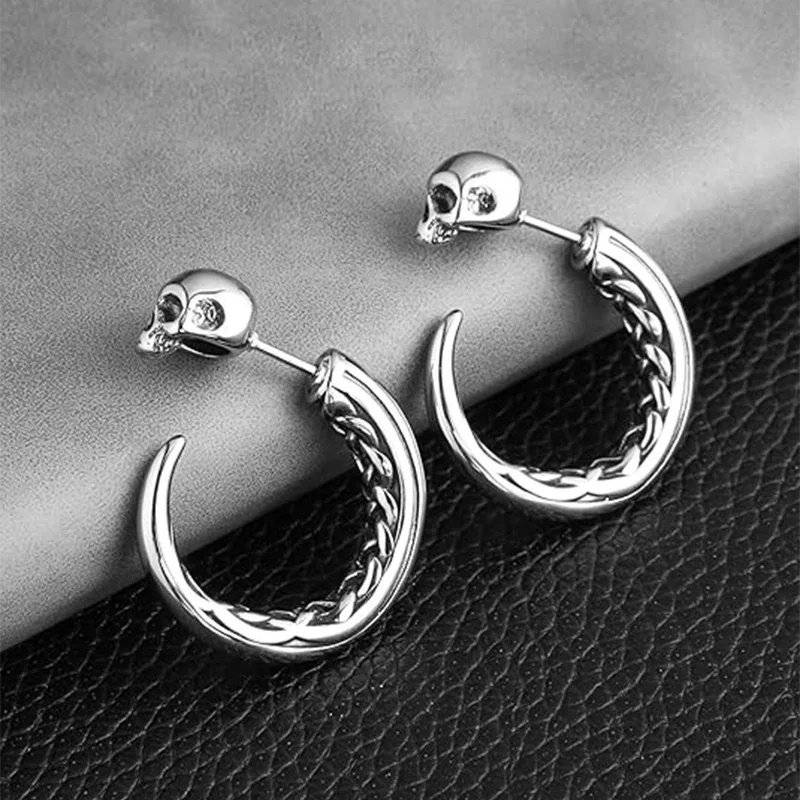 

C-shaped Hoop Earrings with Skull Snake Cross Pendant,Stainless Steel Punk Rock Dangle Earrings for Men Women,Ear Jewelry Gift