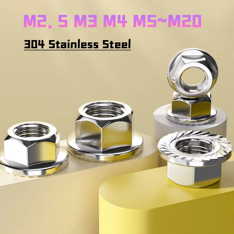 Flange Nut Lock Nut M2.5 M3 M4 M5 M6 M8 M10 M12 M14~M20 High Quality Stainless Steel Hexagon Hex Head Serrated Spinlock DIN6923