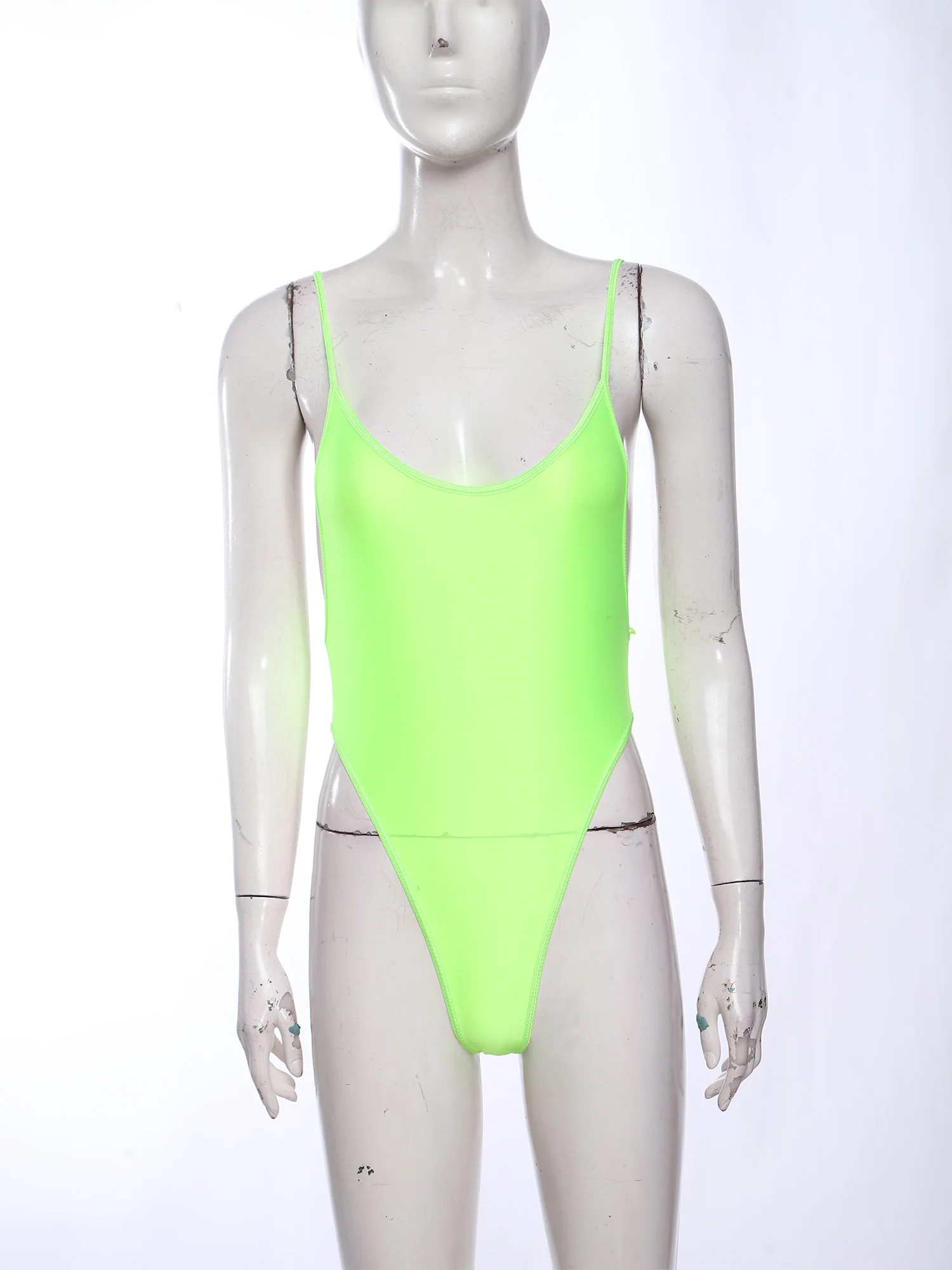 Women Glossy Oil-shiny Leotard High-cut Stretchy Bodysuit Beach Pool Diving Sunbathing One-piece Swimwear Nightclub Nightwear