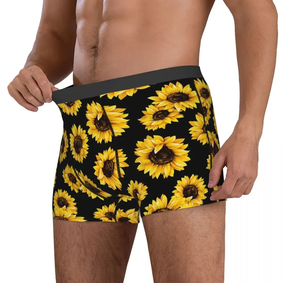 Boxer Underpants Shorts Sun Flowers Floral Pattern Yellow Flower Panties Men Comfortable Underwear for Homme Man Boyfriend Gift