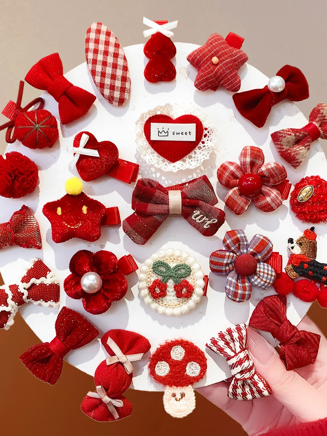 Handmade Red Pet Hair Clips for Small Dogs Yorkie Maltese Puppy Universal  Dog Hair Accessories New Year Headwear - view 4