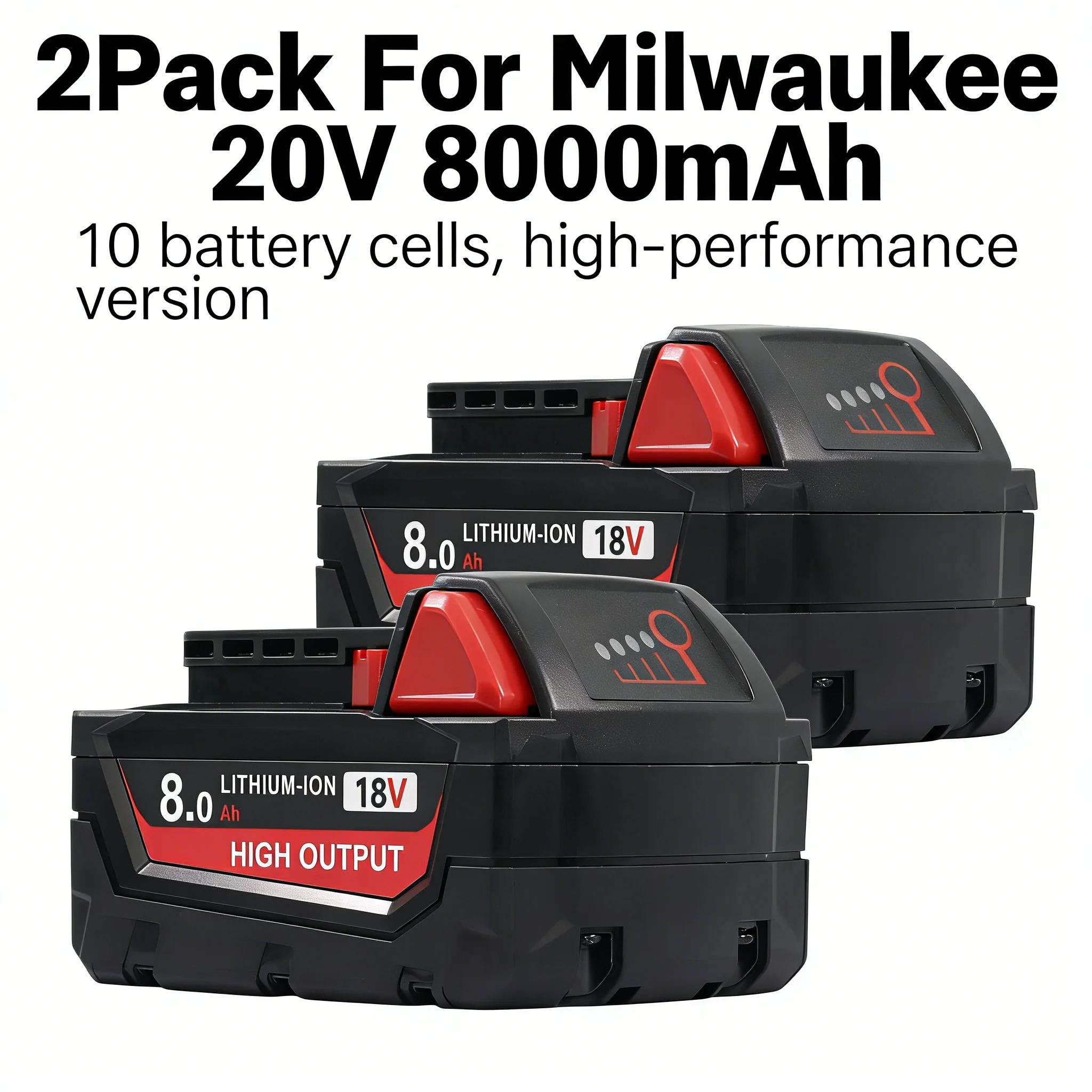 

Комплект из 2-х аккумуляторов повышенной емкости 8000 мАч для инструментов Milwaukee M18 18В, модели 48-11-1890, 48-11-1850