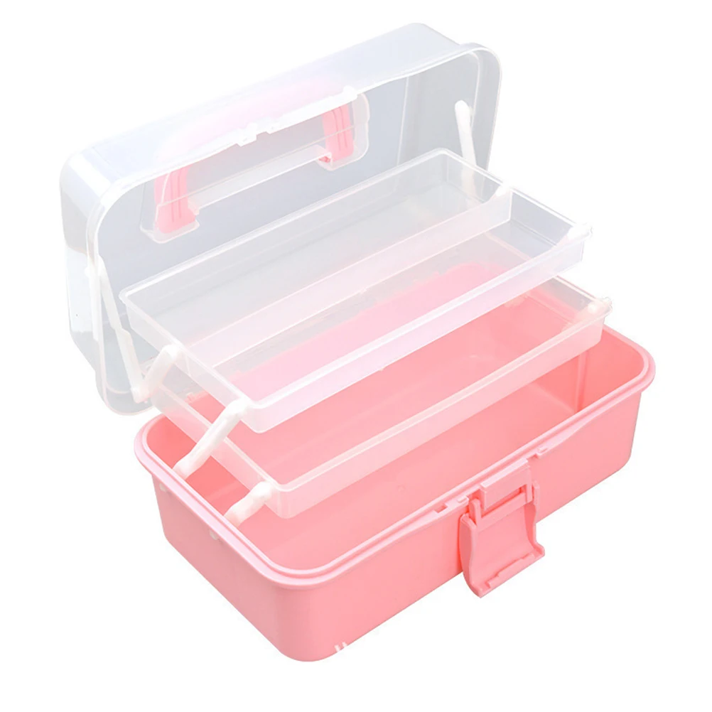 

Pink 3-layer Storage Box 27x17x13 Foldable Desk Organizer Portable Pen Case Wear-resistant Reusable Office Plastic Container