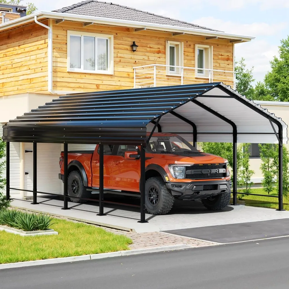 

JY QAQA 12 x 20 футов Сверхмощный металлический навес для карпогана с крышей из оцинкованной стали, уличная автомобильная палатка, металлическое гаражное укрытие для автомобиля, SU