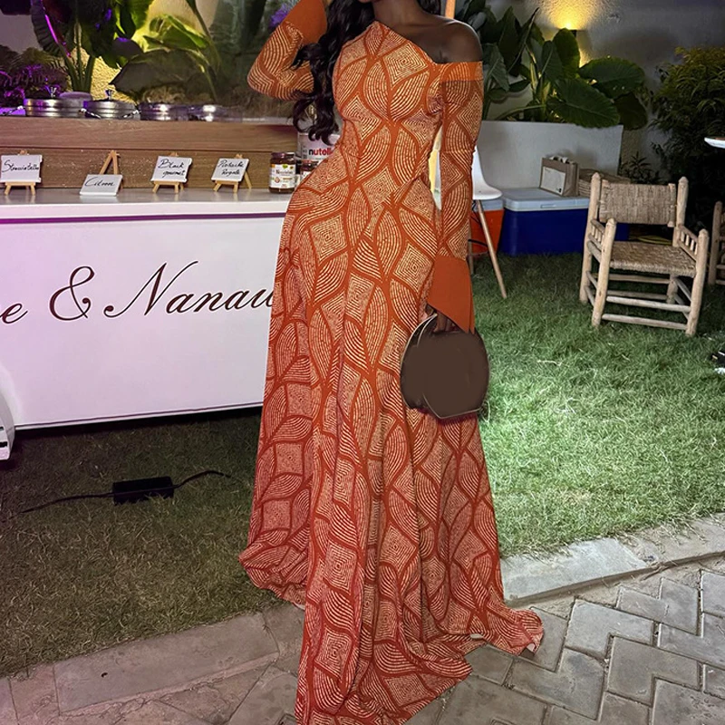 

Платье женское с асимметричным вырезом и длинными рукавами из коллекции Early Spring Series, с принтом, завышенной талией, стройнящее фигуру