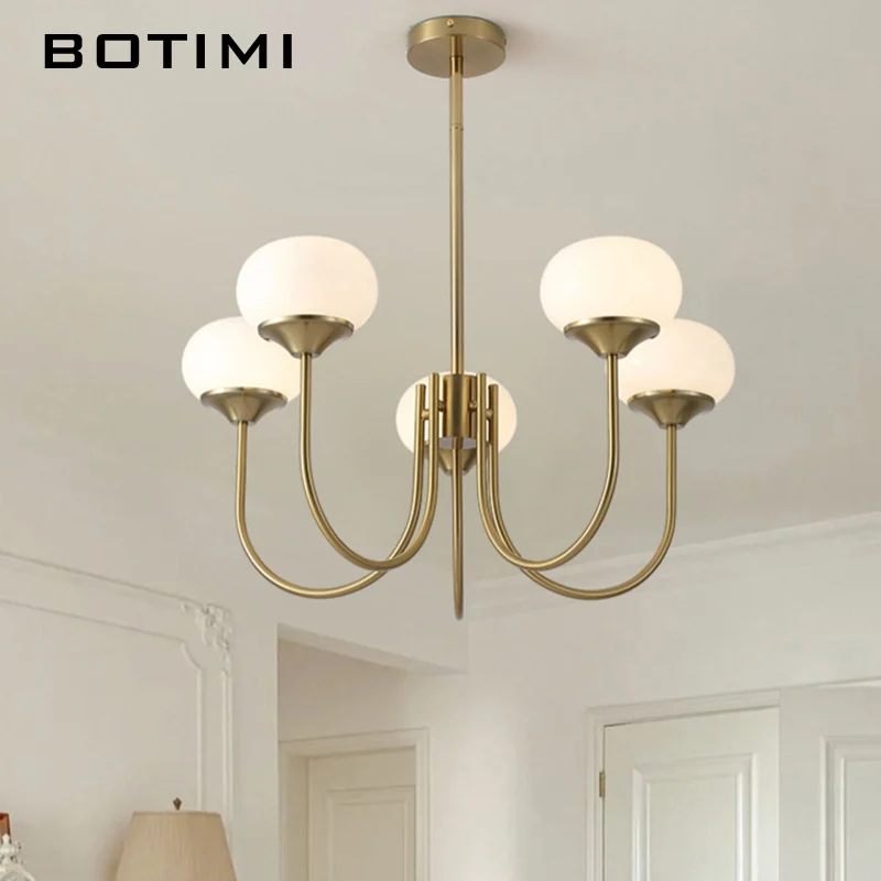 BOTIMI 2025 Pink Chandelier Lighting With Glass Lampshades For Foyer Bedroom Lamps Nordic Metal