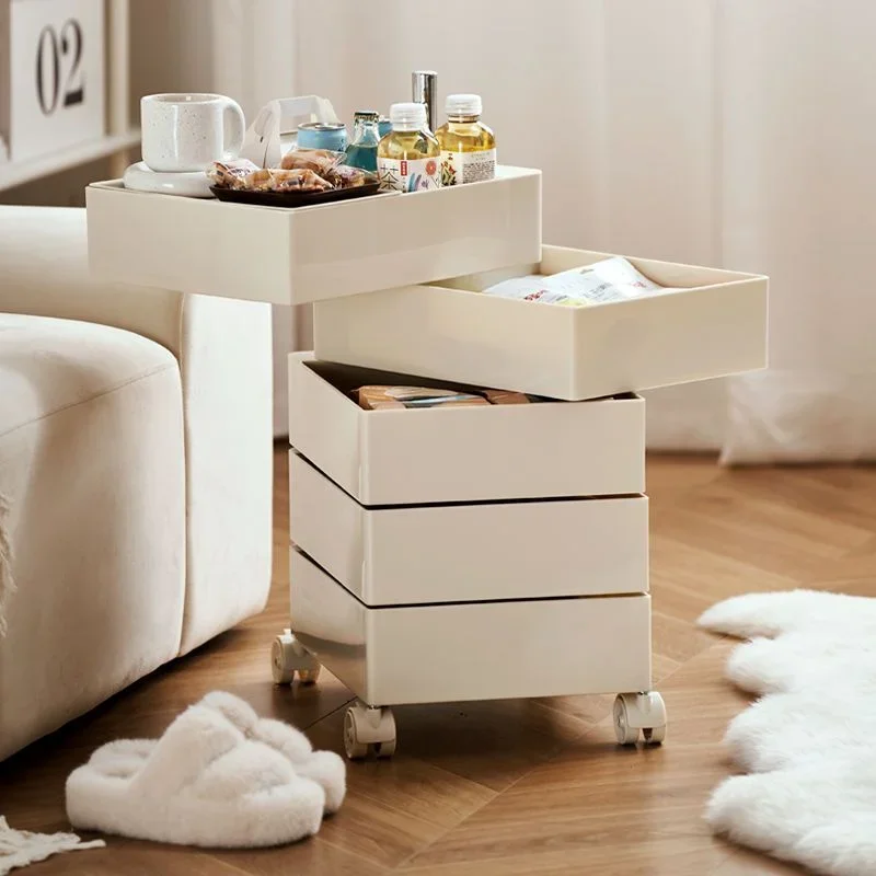 360 Rotating Bedside Storage File Cabinet Storage Side Cabinet Office Multi-layer Storage Cabinets Movable Side Table Trolleys