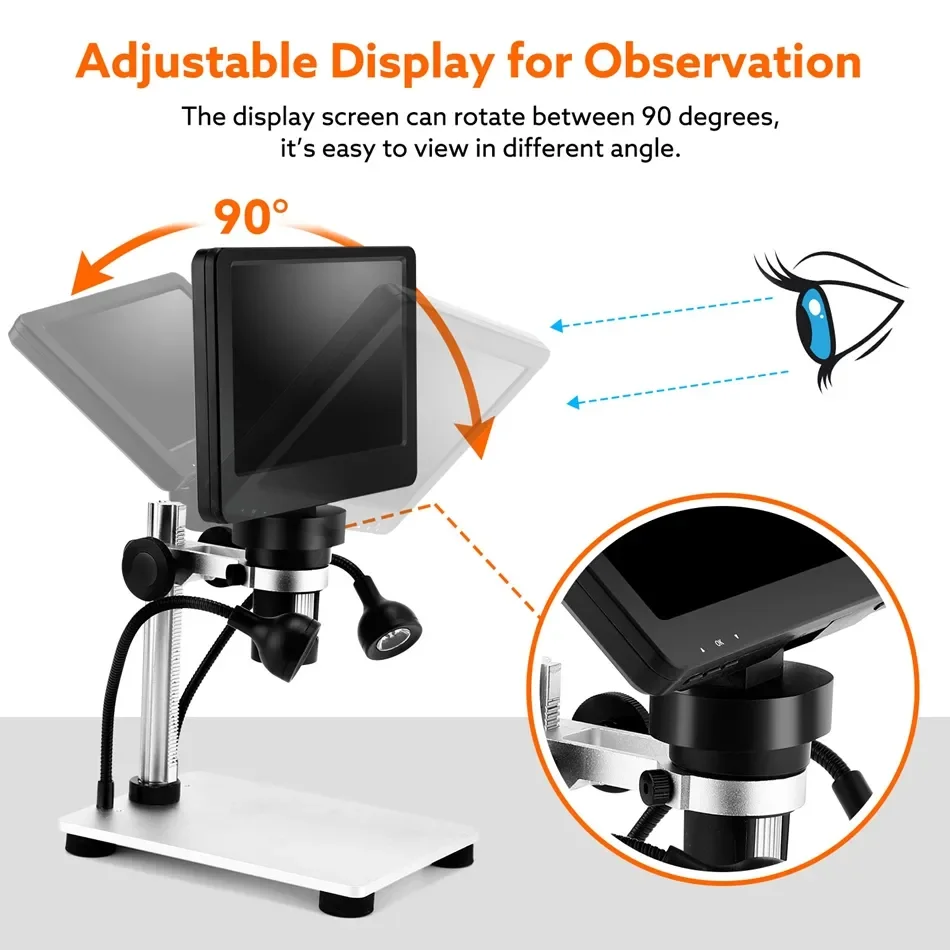 Elikliv EDM9 7 Inch 1080P LCD Digital Microscope 50X-1200X Soldering Electronics Microscopes With LED Lights Support PC Computer