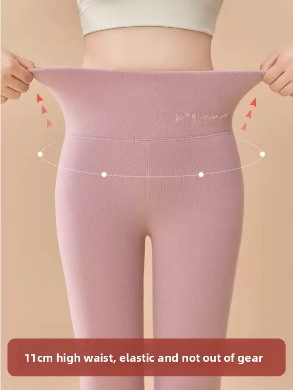 Pink Fce Lined Thiened Women's Autumn Winter Thermal Cotton Pants High Waist Long Leggings Casual Wear Inner Warmth