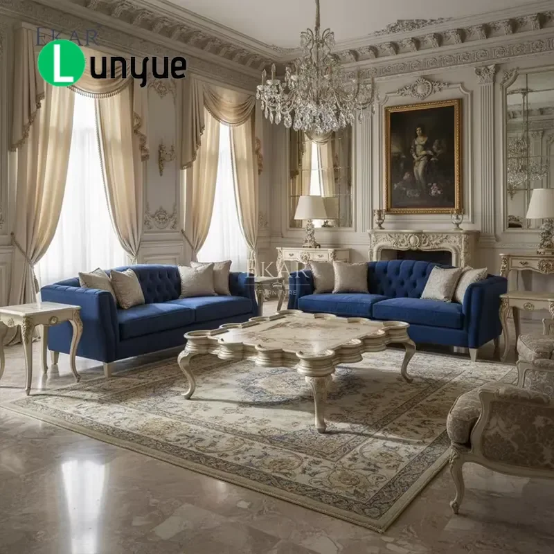 Pearl Stonework Coffee Table Deluxe American Classic Center Table with Unique Layered Shape for Living Room Home Decor