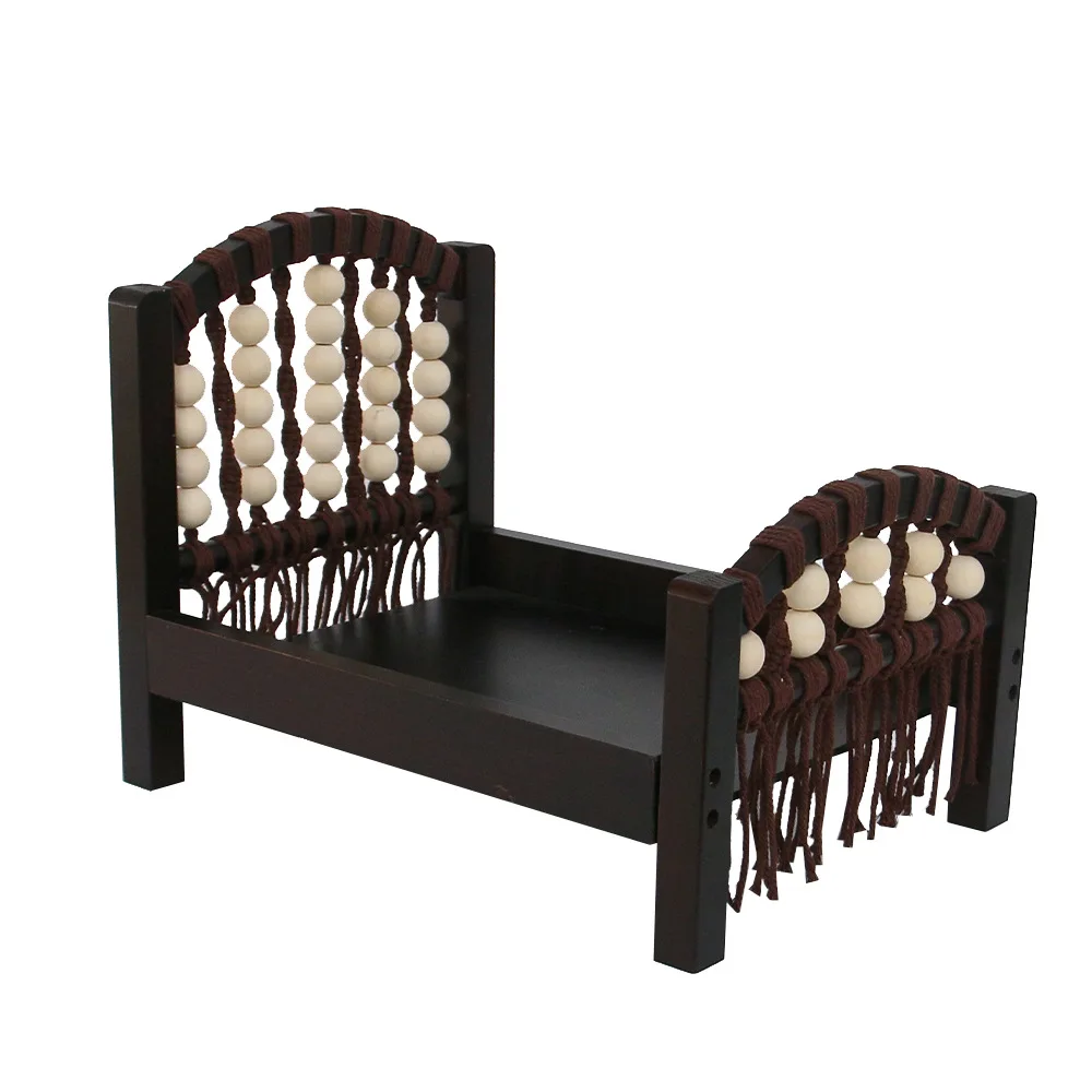 Newborn Retro Bed Photography Props Solid Wood Hand-woven Mini Furniture Baby Doll Toy Removable Newborn Accessories Props