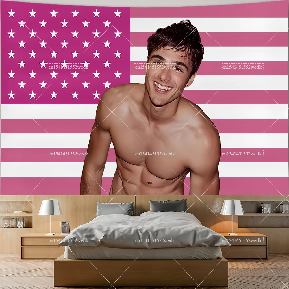 Jacob Elordi America Pink Flag Tapestry Nicholas Chavez USA Tapestrys Aesthetic Room Decor Banners Photo Studio Shoot Props