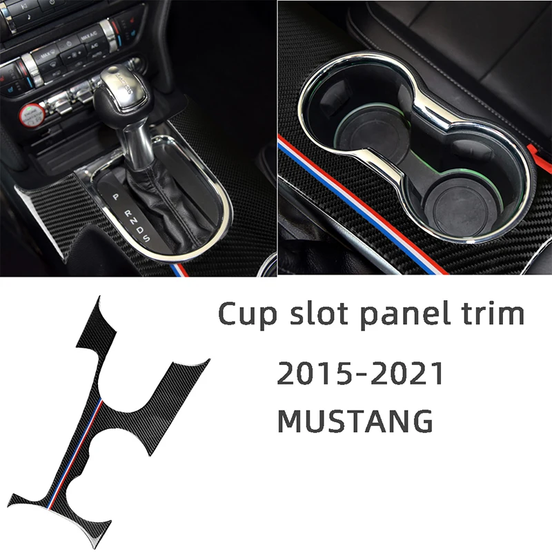 

Carbon fiber Tricolor Belt Center Console Cup Slot Panel Trim Car Interior Stickers For Ford Mustang 2015-2021 Accessories