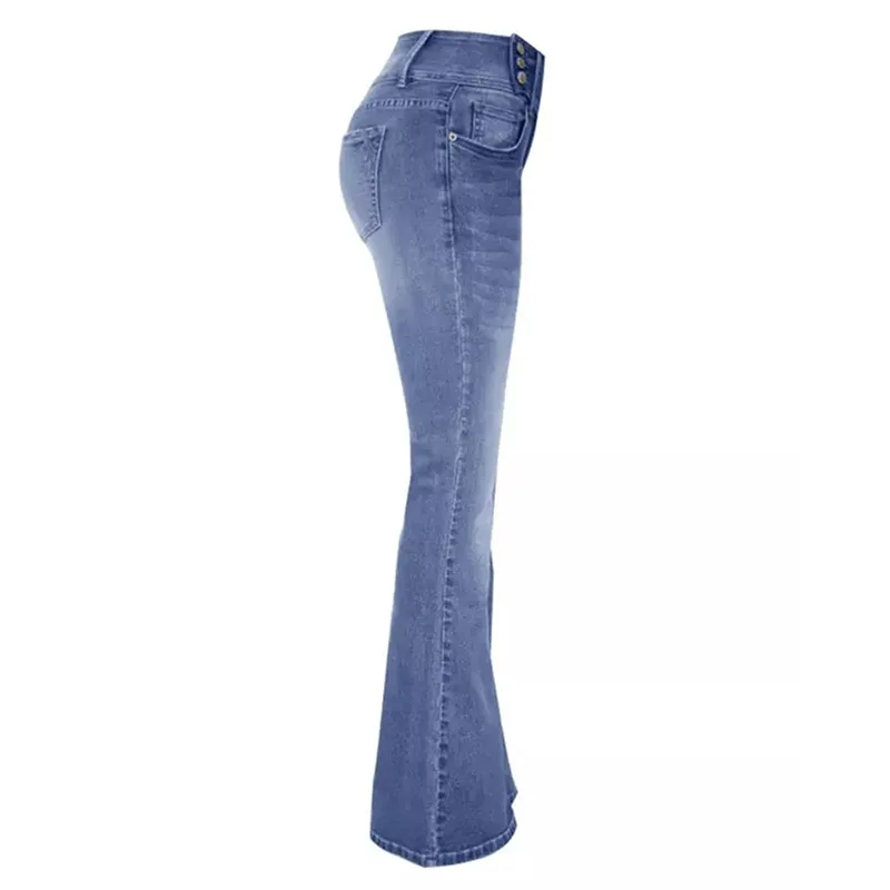 Ata Diross-Jean évasé taille moyenne pour femme, pantalon en denim épissé, bouton vintage, conception latérale, décontracté