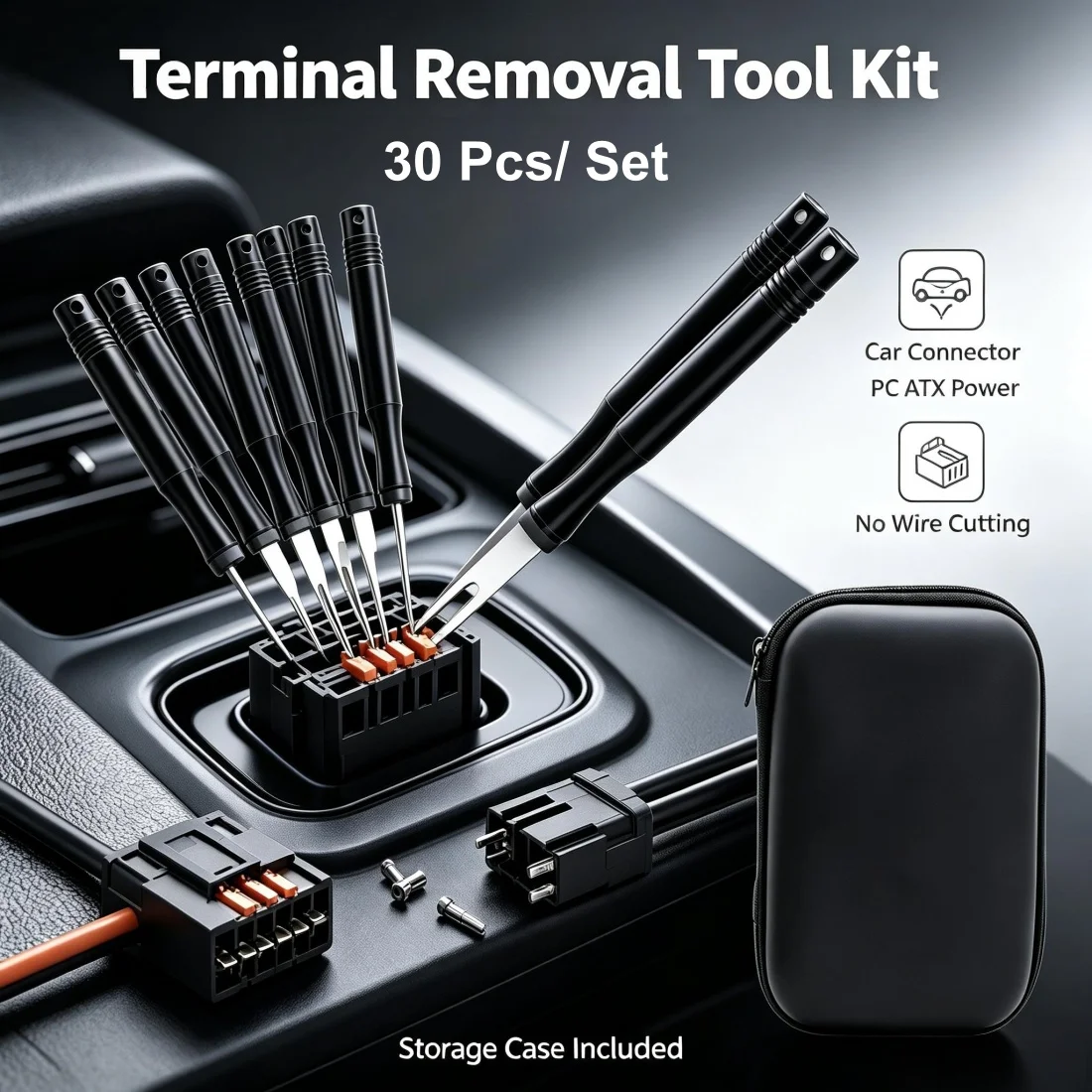 30Pcs Terminal Pin Removal Tool Kit Stainless Steel Pin Extractor Tool Reusable Electrical Wire Connector Pin Release Tool Auto