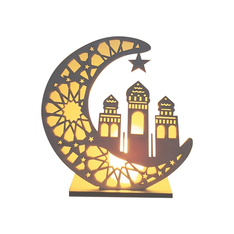 Деревянные поделки Орнамент Лампа Фестиваль Ближнего Востока Ид Декоративная лампа Луна Светодиодные декоративные лампы, C Простота в использовании