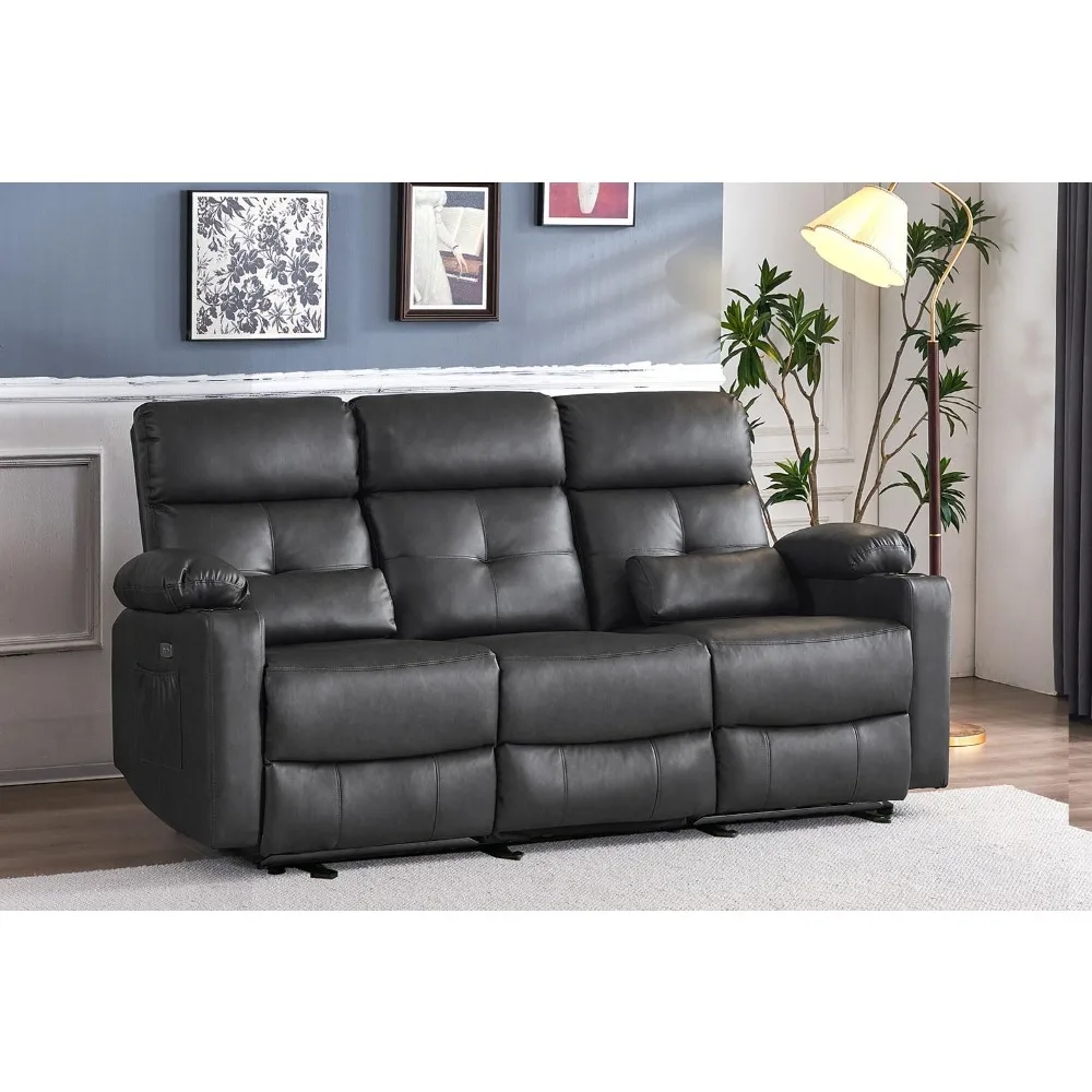 

Power Reclining Sofa with Heat and Massage, Recliner Sofa 3 Seater with Extended Footrest, Power Reclining Couch with USB Ports,