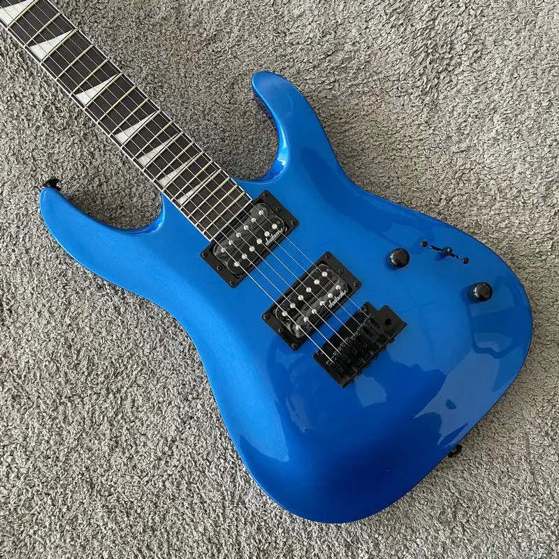 New 24 Frets Metallic Blue Solid Body Electric Guitar Jackson with 2-Point Tremolo Bridge Beginner Instrument