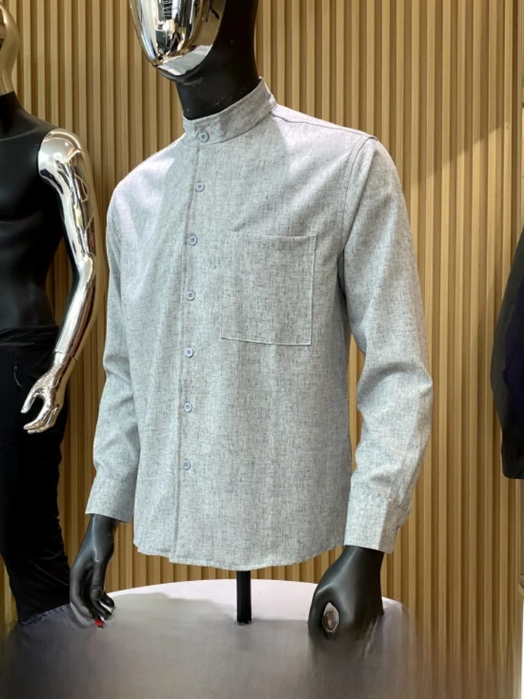 Comfortable Men's Long Sleeve Shirt Linen Blend Breathable Fashion Urban Style Standard Fit Casual Style Polyester Fiber