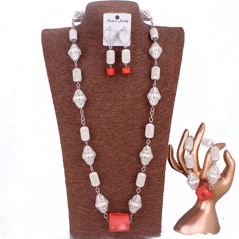 Silver Plated African Coral Beads For Nigerian Traditional Weddings Women