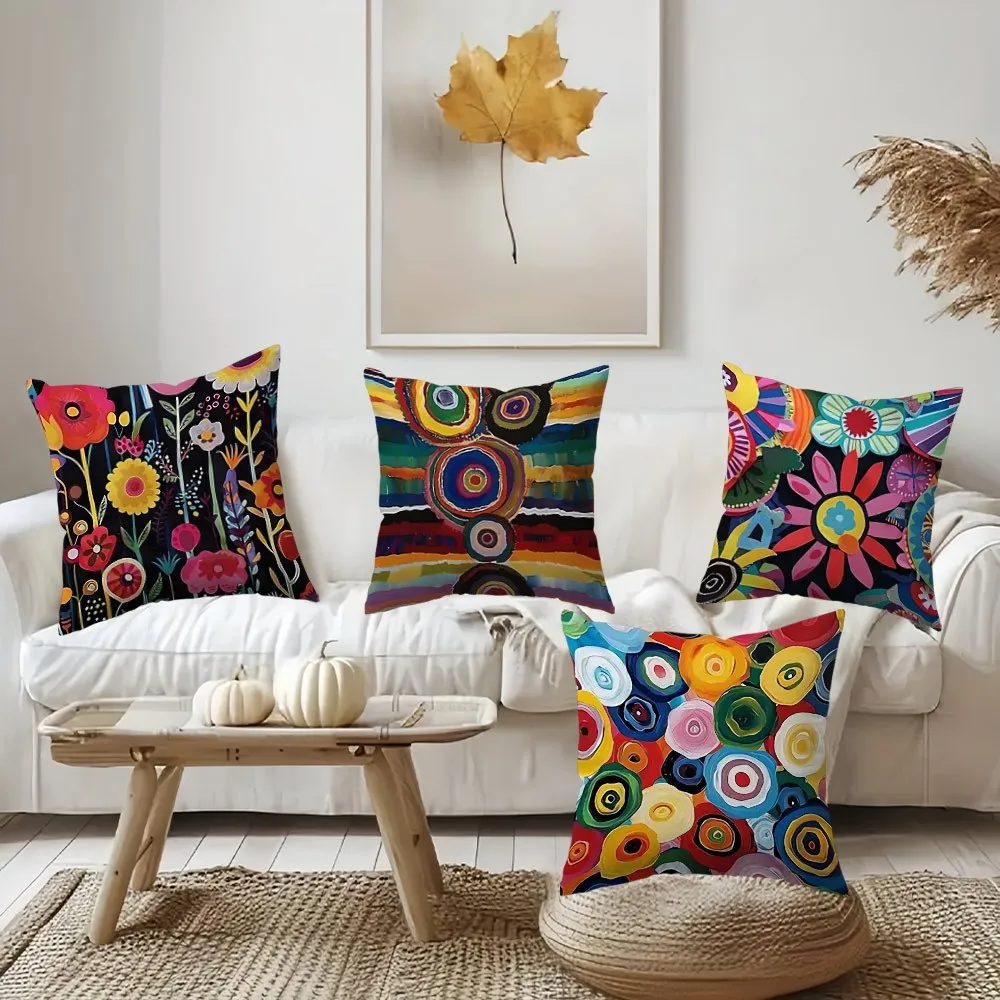 4 fundas  cojín con textura  arte en espiral coloridas | Estilo contemporáneo, poliéster, cierre  cremallera, lavable a má