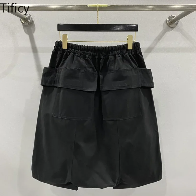 TIFICY Cotton Casual Pants Men's High Street Solid Color Workwear with Multiple Pockets, Classic Black Double Ring Basic Shorts