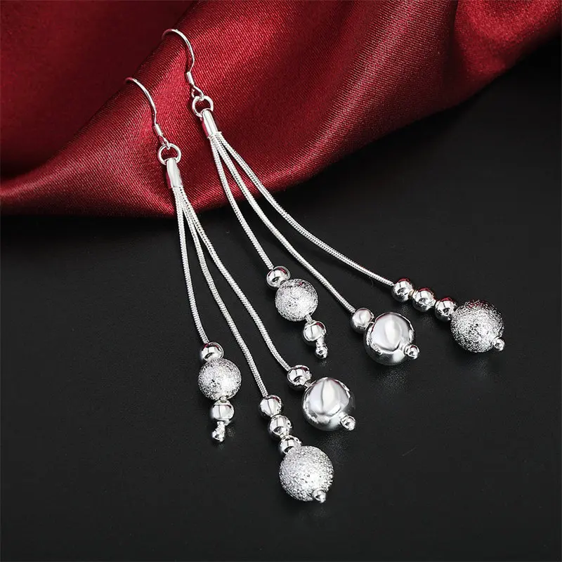 

Wholesale 925 Sterling Silver 95MM Beads Pendant Earrings For Women Fashion Charm Wedding Gift Jewelry Accessories