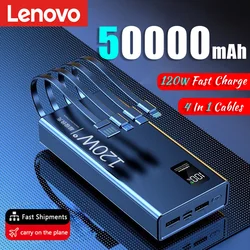 Lenovo 50000mAh Power Bank ad alta capacità 4 in 1 caricabatteria portatile Powerbank a ricarica rapida da 120W per iPhone Samsung Huawei