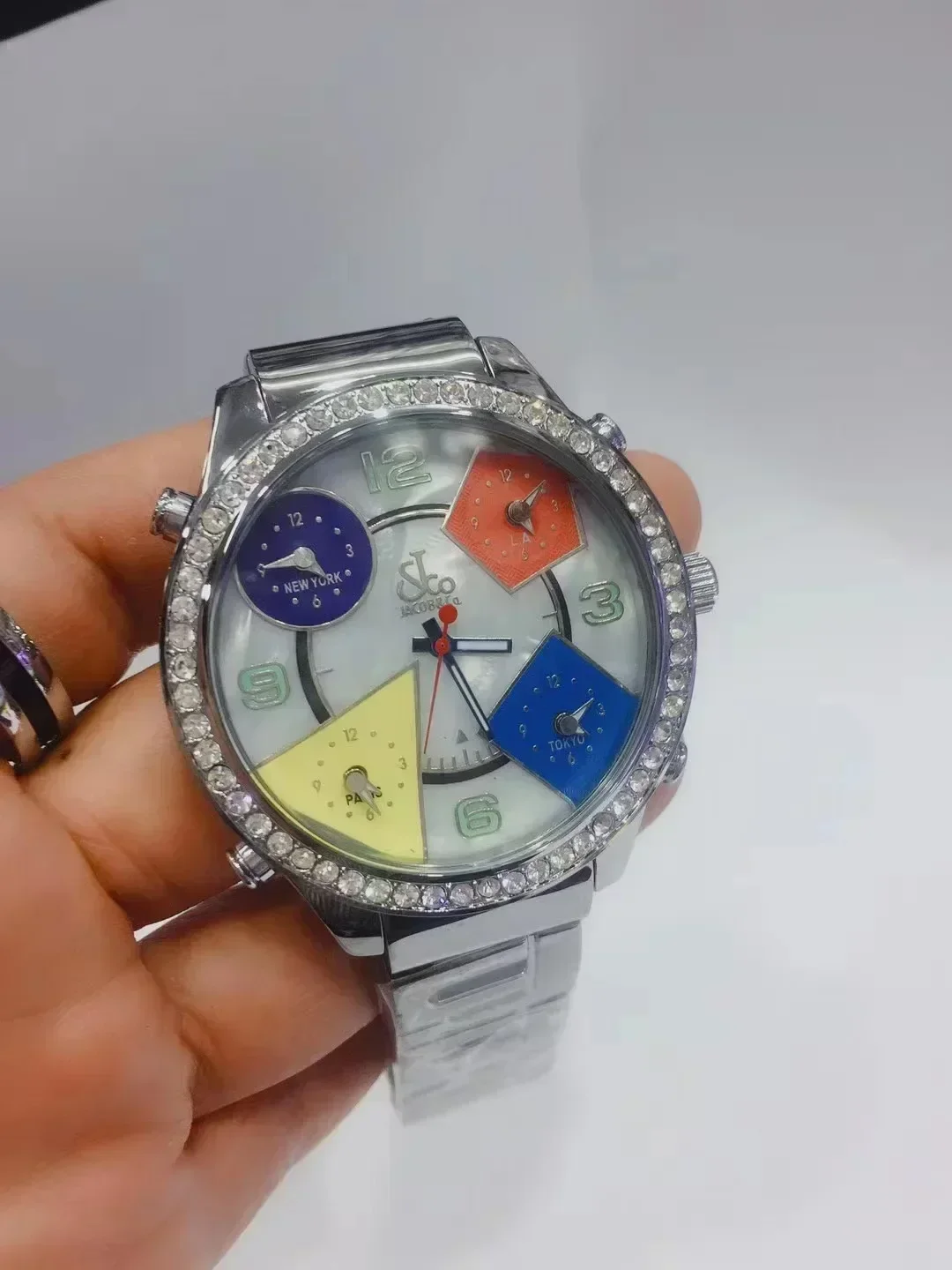 Reloj de cuarzo de lujo para hombre, acero inoxidable, hip hop, Azul, Negro, diamantes