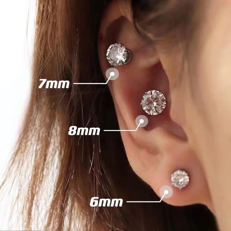 Stainless Steel Fake Piercing Magnetic Ear Studs Six-Claw Zircon Conch Helix Cartilage Tragus Ear Clip Suction Stud Body Jewelry