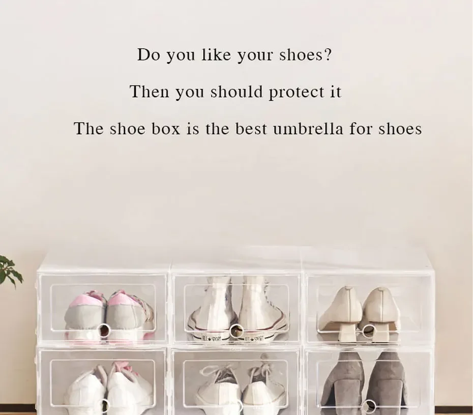 

6pcs/Set Shoe Boxes Fold Plastic Shoes Case Thickened Transparent Drawer Case Plastic Stackable Box Shoe Organizer Shoebox