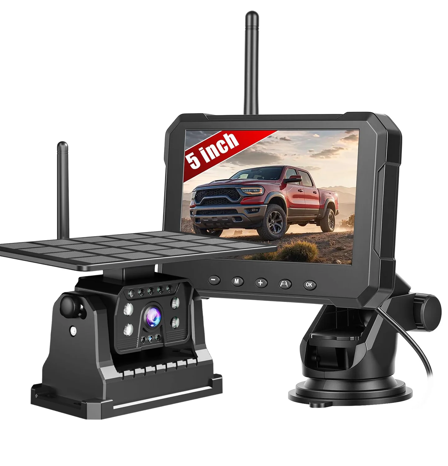 Wireless Backup Camera with 5 Inch HD Monitor WiFi Solar Power Rear View Camera Kit Waterproof for RV Truck Trailer Camper