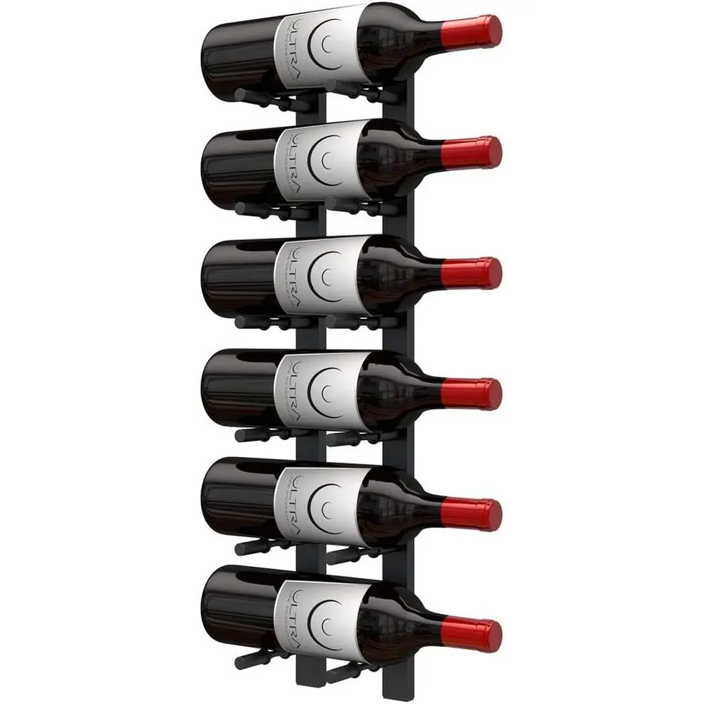 

Настенные винные стеллажи Ultra Wine Racks с местом для этикеток (2 на 1, глубокие, матовый черный, на 6 бутылок) - металлические стеллажи для хранения вина, универсальные