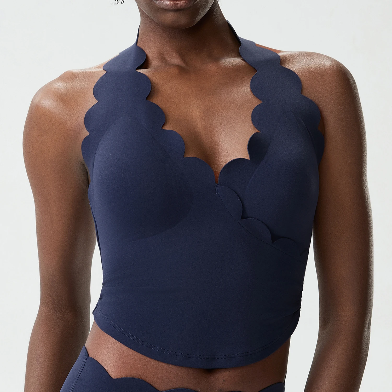 Women Halter Sports Bra Nude Feel Solid Vest With Removable Pad Fitness Tank Top Sporty Woman Top For Gym Yoga view 5