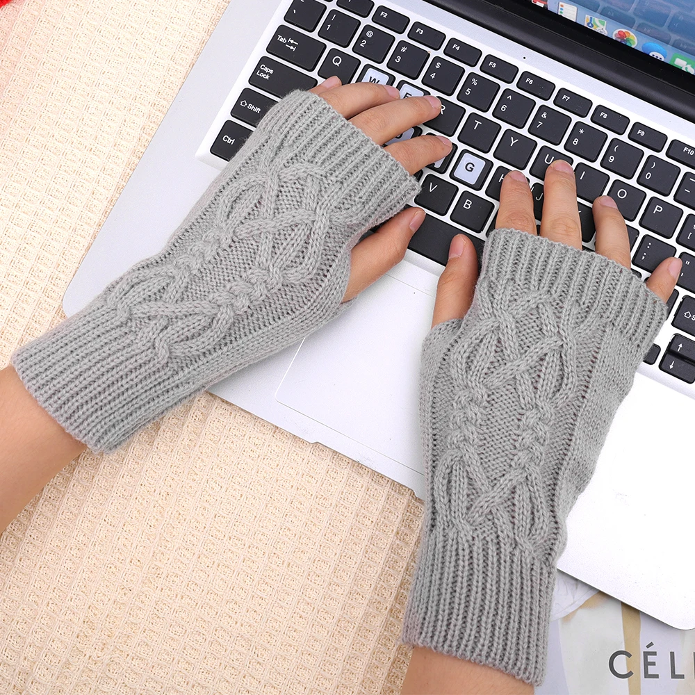 Korean Outdoor Winter Warm Fingerless Knitted Gloves Women Solid Color Stretch Mittens Exposed Finger Gloves Arm Warmers Guantes