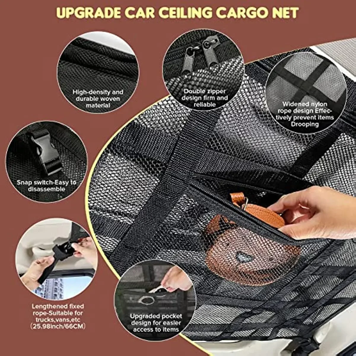 Upgrade Car Ceiling Cargo Net Pocket31.5\