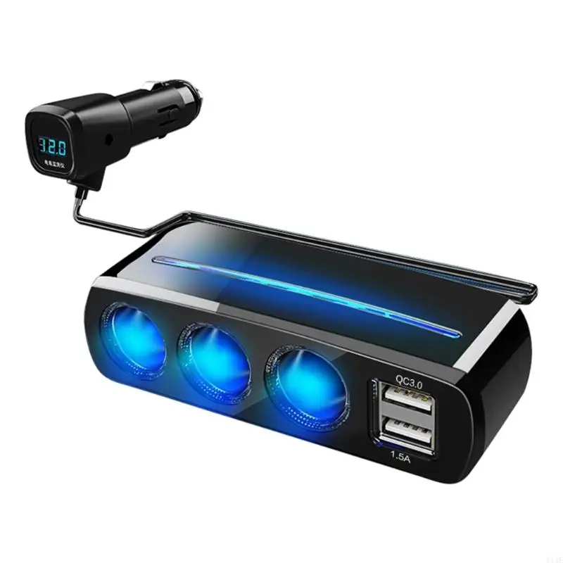 

Y1AE 4 in 1 Power Outlet 120W with USB Car Adapter 3 Socket Charging Adapter Splitter Adapter for Phone Tablet